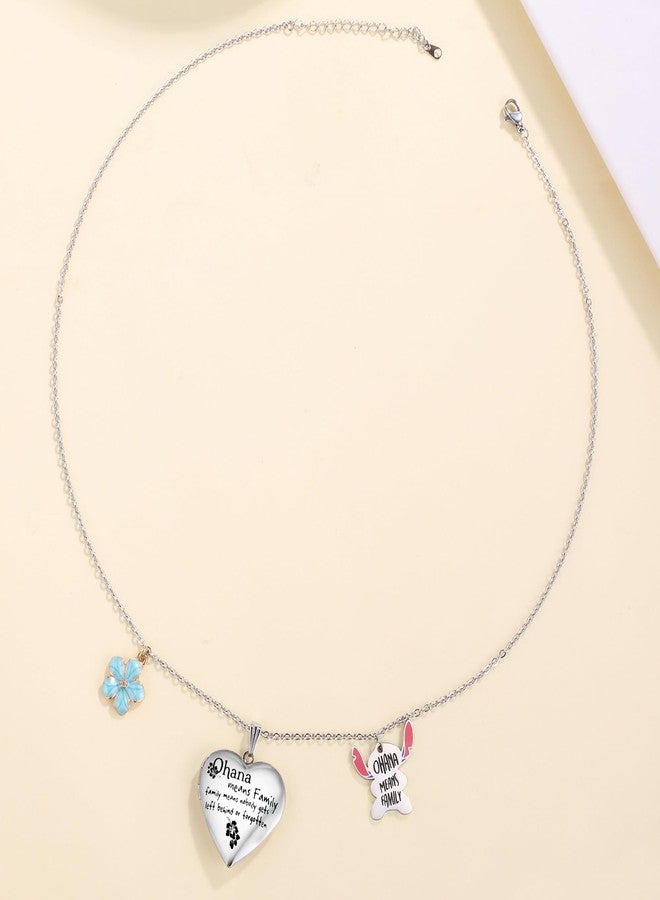 SHBOAZED Love Heart Locket Necklace That Holds Pictures Stitch-Shape Necklace Stuff Gifts Ohana Photo Lockets - Image 4